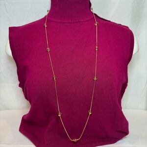 Swarovski Swan Signed Long Gold Necklace with Amber Crystals - LIKE NEW